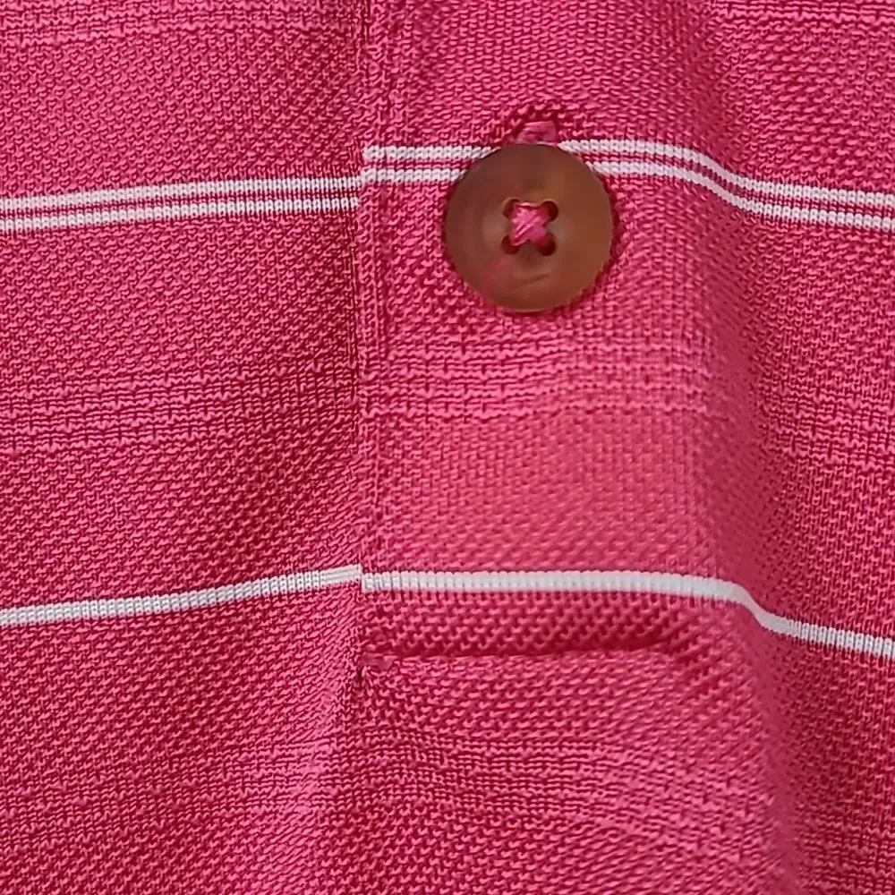 Nike Golf Men's XXL Dri-Fit Tech Core Stripe Polo Shirt Coral Pink Jersey Top